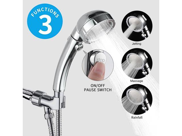 KAIYING Chrome High Pressure Handheld Shower Head with ON/OFF Pause Switch, 3 Spray Modes Shower Wand with Shut Off Button, Removable Camper Shower...