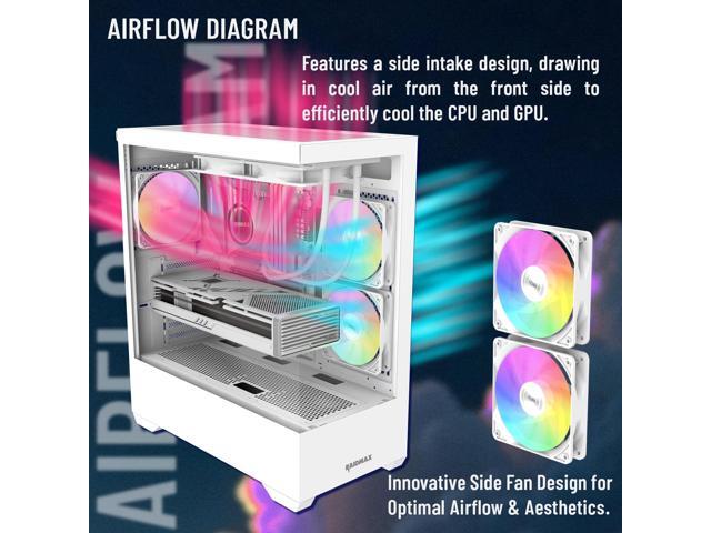 Raidmax I801 Panoramic Tempered Glass Mid Tower ATX PC Case with 3 Pre-Installed ARGB Fans, White Combo with 240mm AIO Liquid Cooler Modern Gaming...