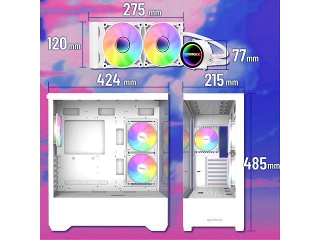 Raidmax I801 Panoramic Tempered Glass Mid Tower ATX PC Case with 3 Pre-Installed ARGB Fans, White Combo with 240mm AIO Liquid Cooler Modern Gaming...