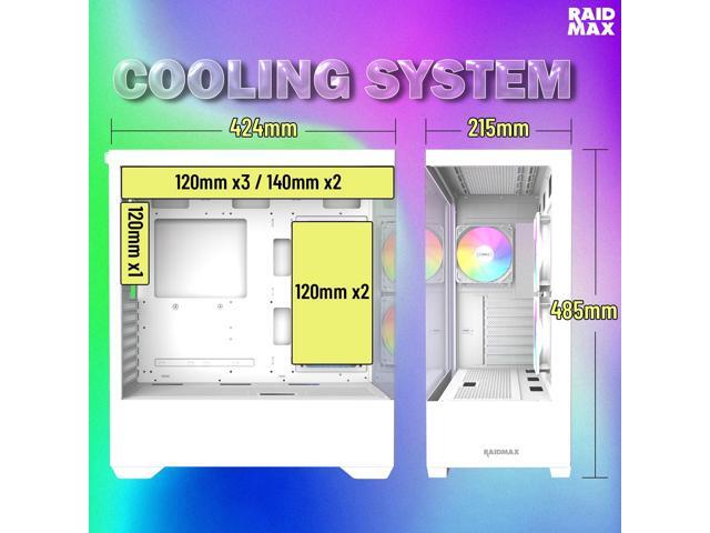 Raidmax I801 White Panoramic Gaming Case with 700W 80+ Gold PSU, ATX Mid Tower, Tempered Glass, Pre-Installed 3 x 120mm ARGB Fans, Supports...