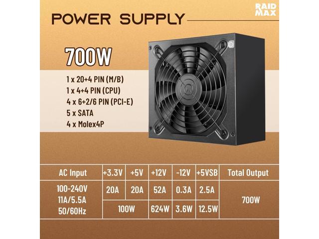 RAIDMAX Infinita Series I610 Dual Chamber ATX Gaming Case, Pre-install 4x ARGB Fans and 80+ 700W,, 270° Seemless O11 Tempered Glass, Supports Up...