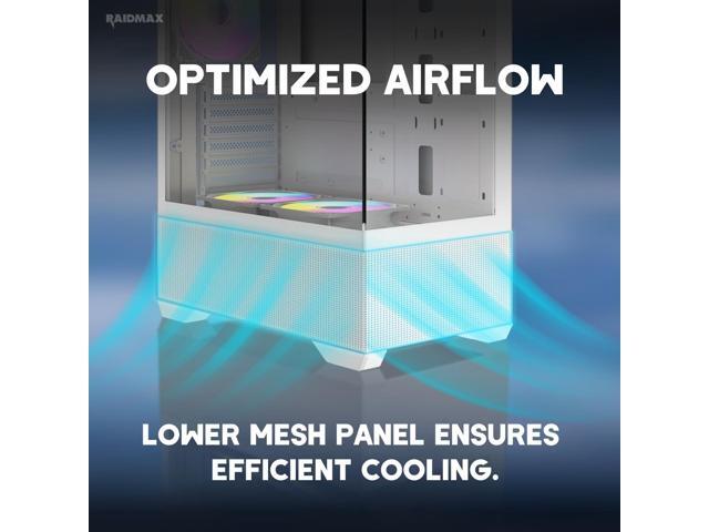 Raidmax I802 AWS White Color Air Flow Compact Panoramic ATX Mid Tower Case 270° View Tempered Glass, 5x Pre-Installed 120mm Static RGB Color Fans,...