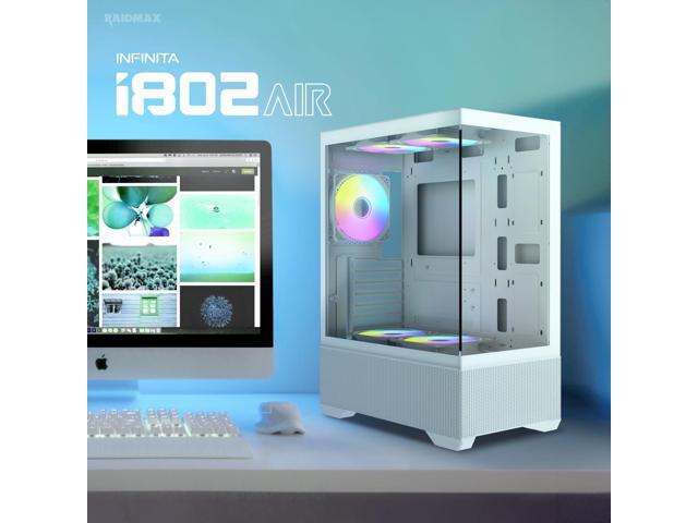 Raidmax I802 AWS White Color Air Flow Compact Panoramic ATX Mid Tower Case 270° View Tempered Glass, 5x Pre-Installed 120mm Static RGB Color Fans,...
