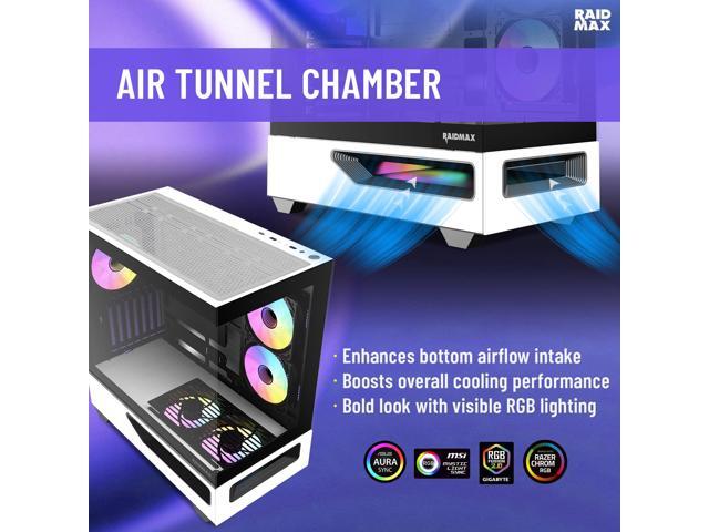 RAIDMAX H200 Air Tunnel ATX Mid Tower Gaming Case, 238mm Wide Body, 5x 120mm ARGB Fans with Side Reverse Blade Intake, Bottom Airflow Tunnel,...