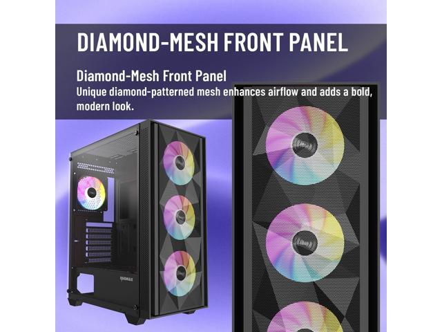 RAIDMAX V217 ATX Mid Tower Mesh Gaming PC Case, High Airflow Front Panel Design, 4x 120mm ARGB Fans Pre-Installed, Tempered Glass Side Panel,...