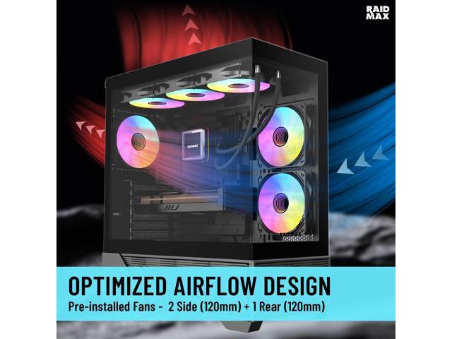 RAIDMAX i803 Premium ATX Gaming PC Case, Panoramic Tempered Glass, Built-in LCD Display Panel, Pre-Installed ARGB Fans, Spacious Mid Tower,...