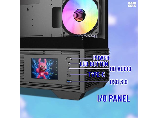 RAIDMAX i803 Premium ATX Gaming PC Case, Panoramic Tempered Glass, Built-in LCD Display Panel, Pre-Installed ARGB Fans, Spacious Mid Tower,...