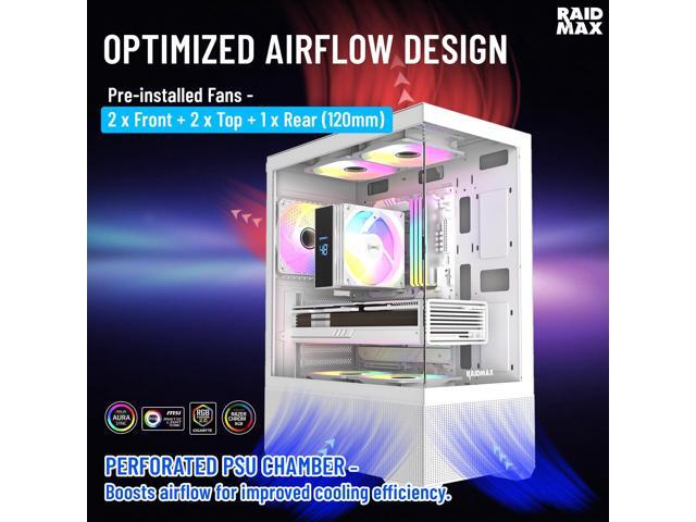 RAIDMAX i802 ATX Mid Tower Gaming PC Case Bundle, Includes 5 Fixed RGB Fans, 700W 80+ Power Supply & 120mm ARGB CPU Air Cooler, Tempered Glass Side...