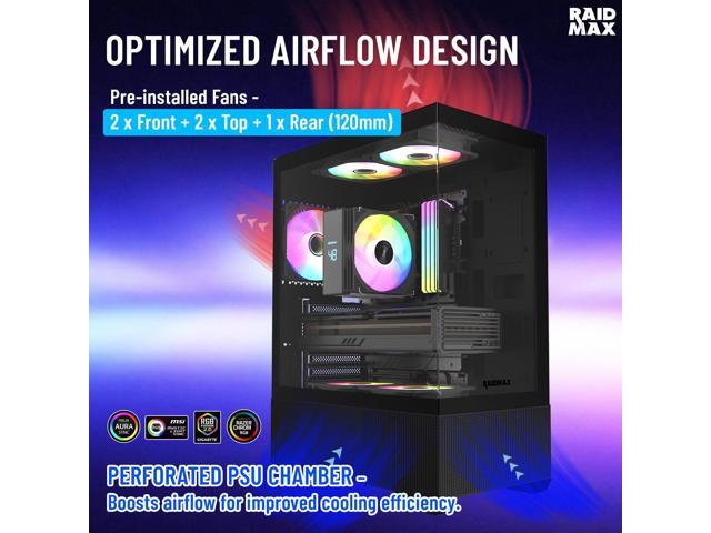 RAIDMAX i802 ATX Mid Tower Gaming PC Case Bundle, Includes 5 Fixed RGB Fans, 700W Power Supply & 120mm ARGB CPU Air Cooler, Tempered Glass Side...