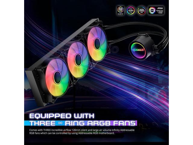 Raidmax Infinita LS360 AIO Water Cooling System, 360mm Gaming PC CPU Water Cooler with 3 ARGB/RGB PWM Light Fans, Compatible with Intel i5, i7, i9...