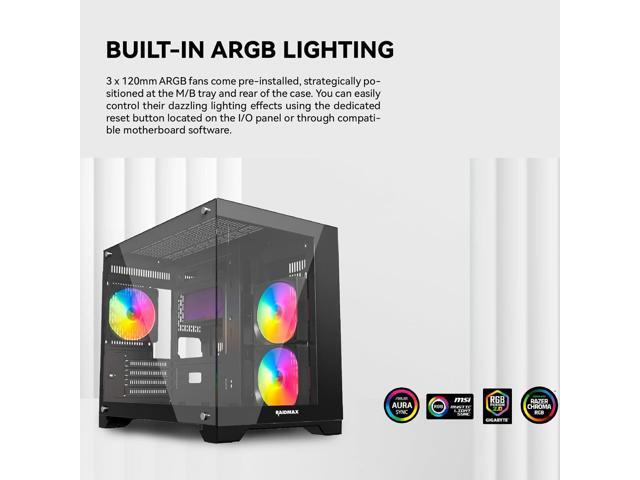 Raidmax Infinita i600 Micro ATX Cube Tower Computer Case with 3 ARGB Fans, Tempered Glass Front and Side Panel and Supports up to 360mm Water...