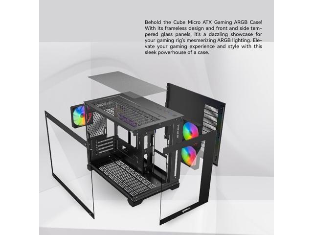 Raidmax Infinita i600 Micro ATX Cube Tower Computer Case with 3 ARGB Fans, Tempered Glass Front and Side Panel and Supports up to 360mm Water...