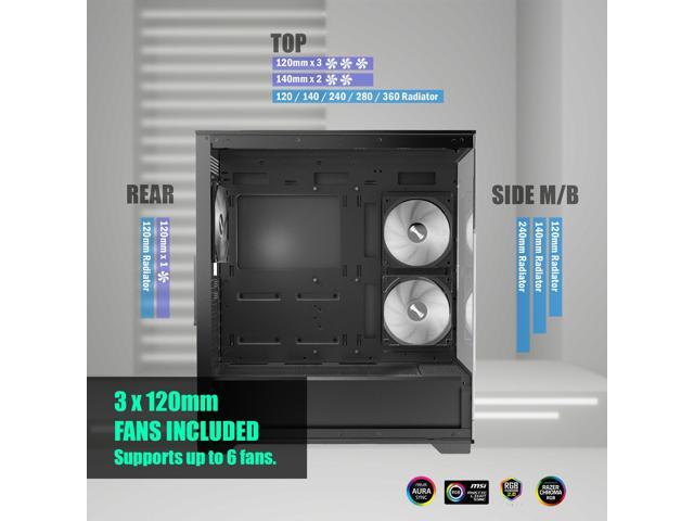 Raidmax Infinita i801 Tempered Glass Aqua View Case - Corner Structure-Free Panoramic Design, 3 ARGB Fans included, and Support for 360mm Water...