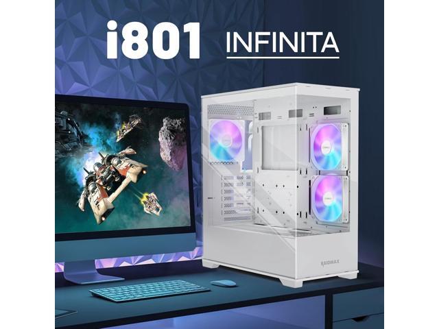 Raidmax Infinita i801 Tempered Glass Aqua View Case - Corner Structure-Free Panoramic Design, 3 ARGB Fans included, and Support for 360mm Water...