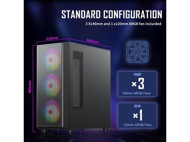 Raidmax Meshian X Seies Mesh Front Intake High Airflow Design, Pre-Installed 4X 140mm ARGB and 1x 120mm ARGB Fans, Tempered Glass, Support 4090 GPU...