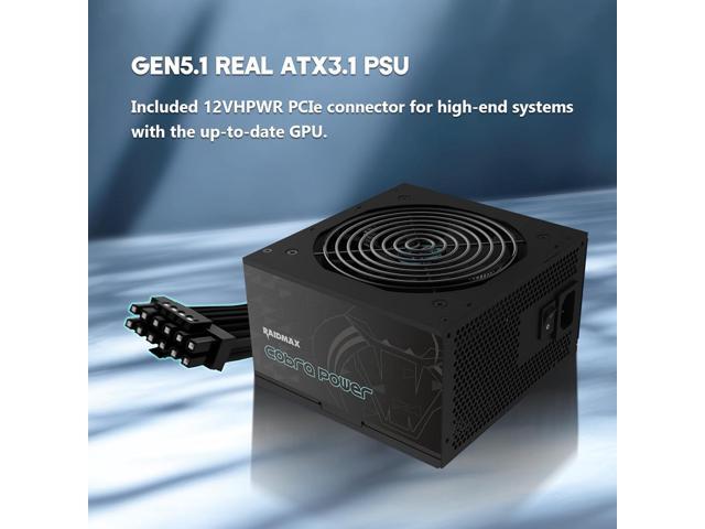 RAIDMAX Cobra 650W, 80+ Gold Certified Gaming PSU, ATX 3.1 Power Supply, PCIe Gen 5 Ready, High-Performance Power Supply for Gaming PCs, RoHS,...