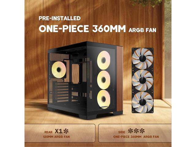 Raidmax Infinita Series I610WBF Dual Chamber ATX Case, 1x 120mm ARGB Fan, 1x 360mm ARGB 3-in-1 Fan, Wood Panel, 270° Tempered Glass, Supports Up to...