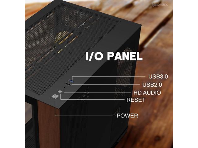 Raidmax Infinita Series I610WBF Dual Chamber ATX Case, 1x 120mm ARGB Fan, 1x 360mm ARGB 3-in-1 Fan, Wood Panel, 270° Tempered Glass, Supports Up to...
