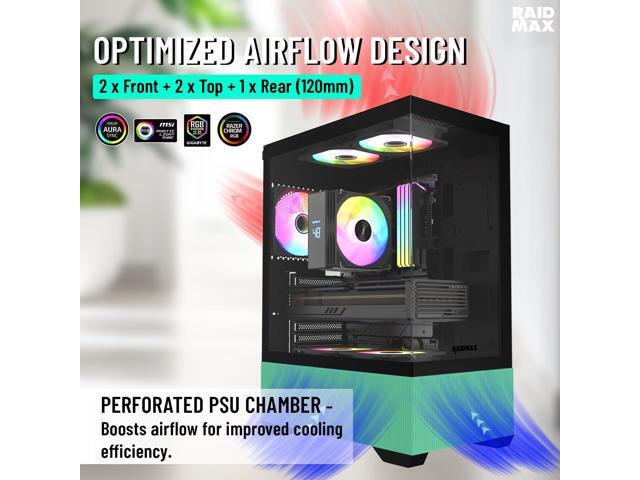 RAIDMAX i802 VIBE Green Compact ATX Gaming PC Case, 5x Fixed RGB Fans Pre-Installed, Panoramic Tempered Glass, High Airflow Mid Tower Chassis,...