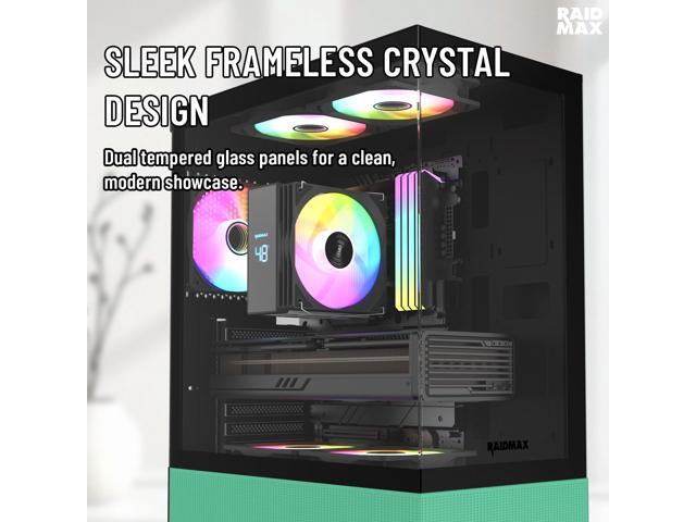 RAIDMAX i802 VIBE Green Compact ATX Gaming PC Case, 5x Fixed RGB Fans Pre-Installed, Panoramic Tempered Glass, High Airflow Mid Tower Chassis,...