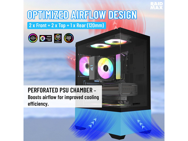 RAIDMAX i802 VIBE Blue Compact ATX Gaming PC Case, 5x Fixed RGB Fans Pre-Installed, Panoramic Tempered Glass, High Airflow Mid Tower Chassis,...