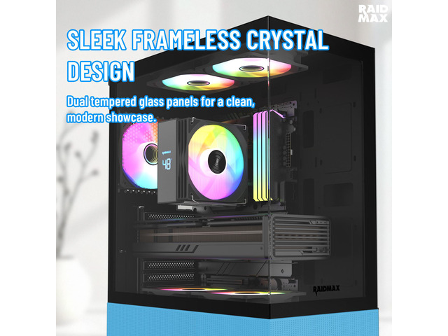 RAIDMAX i802 VIBE Blue Compact ATX Gaming PC Case, 5x Fixed RGB Fans Pre-Installed, Panoramic Tempered Glass, High Airflow Mid Tower Chassis,...