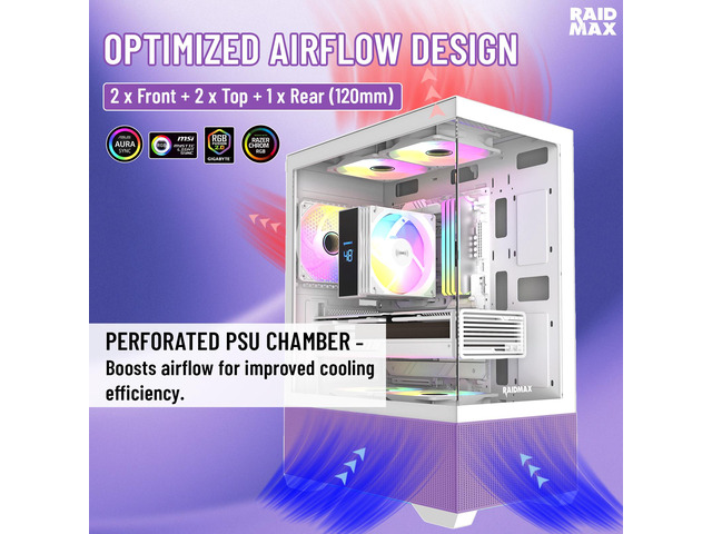 RAIDMAX i802 VIBE Purple Compact ATX Gaming PC Case, 5x Fixed RGB Fans Pre-Installed, Panoramic Tempered Glass, High Airflow Mid Tower Chassis,...