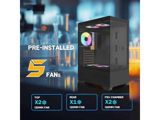 Raidmax I802ABS Compact Panoramic ATX Mid Tower Case 270° View Tempered Glass, 5X Pre-Installed Static RGB Fans, Supports ATX/Micro-ATX...