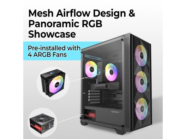 RAIDMAX V217 Mesh Air ATX Mid Tower PC Case Bundle, Includes 700W 80+ Bronze Non-Modular PSU & 120mm Digital Display CPU Air Cooler, Front Mesh...