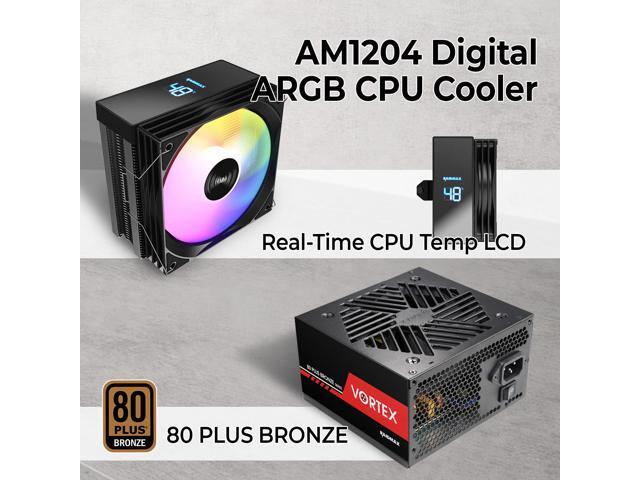 RAIDMAX V217 Mesh Air ATX Mid Tower PC Case Bundle, Includes 700W 80+ Bronze Non-Modular PSU & 120mm Digital Display CPU Air Cooler, Front Mesh...