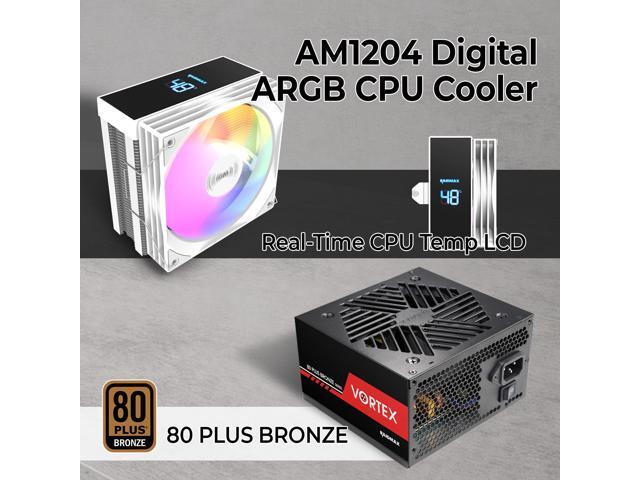 RAIDMAX V217 ATX Mid Tower PC Case Bundle, Includes 700W 80+ Bronze PSU & 120mm Digital Display CPU Air Cooler, Front Mesh Intake with 4x ARGB...