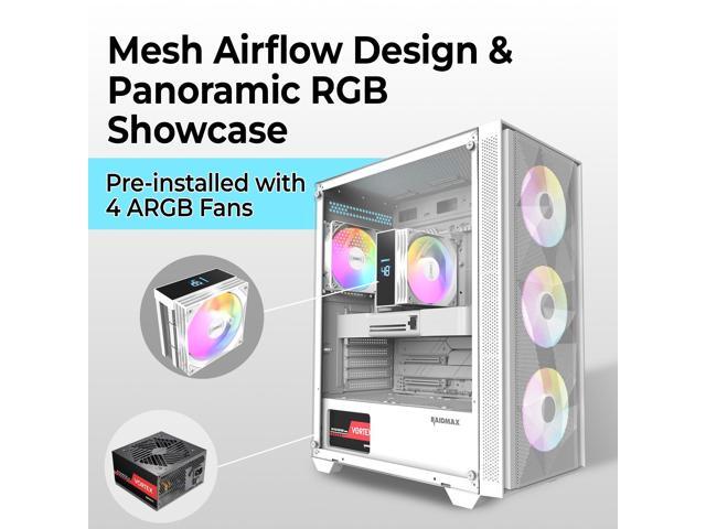 RAIDMAX V217 ATX Mid Tower PC Case Bundle, Includes 700W 80+ Bronze PSU & 120mm Digital Display CPU Air Cooler, Front Mesh Intake with 4x ARGB...