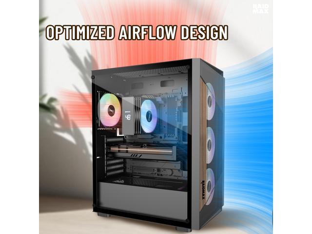 RAIDMAX V219 ATX Mid Tower Gaming PC Case, Wooden Trim Mesh Front Airflow Design, 4x ARGB Daisy-Chain Fans Included, Tempered Glass Side Panel,...