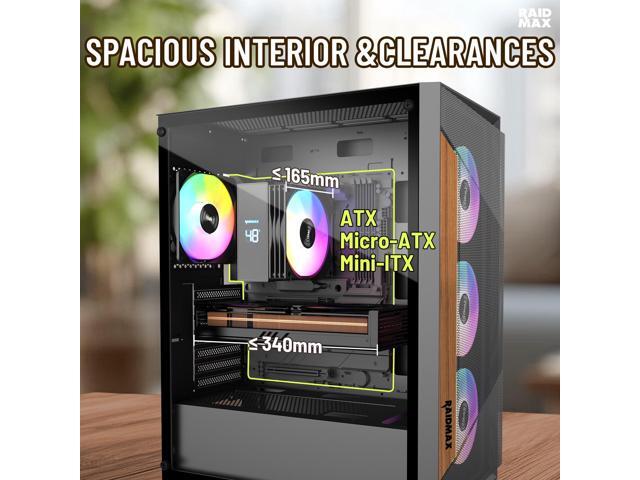 RAIDMAX V219 ATX Mid Tower Gaming PC Case, Wooden Trim Mesh Front Airflow Design, 4x ARGB Daisy-Chain Fans Included, Tempered Glass Side Panel,...