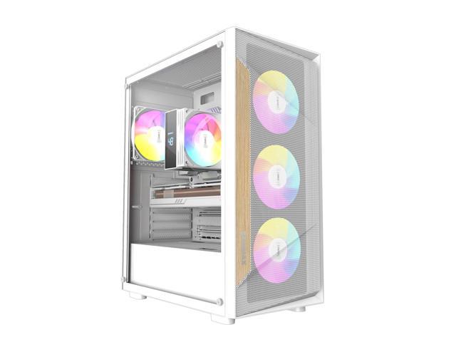 RAIDMAX V219 ATX Mid Tower Gaming PC Case, Wooden Trim Mesh Front Airflow Design, 4x ARGB Daisy-Chain Fans Included, Tempered Glass Side Panel,...