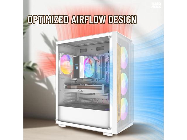 RAIDMAX V219 ATX Mid Tower Gaming PC Case, Wooden Trim Mesh Front Airflow Design, 4x ARGB Daisy-Chain Fans Included, Tempered Glass Side Panel,...