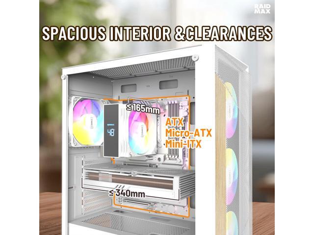 RAIDMAX V219 ATX Mid Tower Gaming PC Case, Wooden Trim Mesh Front Airflow Design, 4x ARGB Daisy-Chain Fans Included, Tempered Glass Side Panel,...