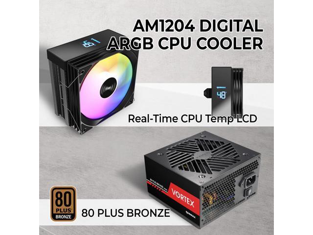 Raidmax i802 Vibe Series ATX Mid Tower Gaming Case Bundle Tempered Glass Side Panel, Includes 700W 80+ Power Supply, AM1204 Digital Display Air...