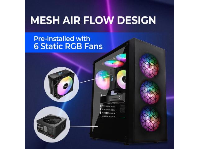 RAIDMAX X921 Mesh Airflow ATX Mid Tower Gaming PC Case Bundle, 6x 120mm Fixed RGB Fans Pre-Installed, Tempered Glass, Includes 650W 80+ Gold SI PSU...