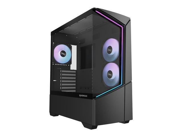 RAIDMAX i812 Panoramic Gaming PC Case, Innovative Tempered Glass Showcase with ARGB LED Stripe Front Panel, 3X 120mm ARGB Fans Pre-Installed,...