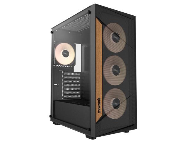 RAIDMAX V219 ATX Mid Tower Gaming PC Case, Wooden Trim Mesh Front Airflow Design, 4x ARGB Daisy-Chain Fans Included, Tempered Glass Side Panel,... Case