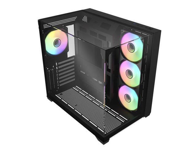 Raidmax I620 Tri-Glasses Panoramic Gaming PC Case, Dual-Chamber Design, 4 x 120mm ARGB Fans Pre-Installed, Supports 240/360mm Liquid Cooler,... Case