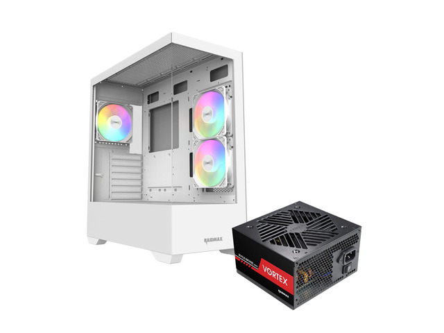 Raidmax I801 White Panoramic Gaming Case with 700W 80+ Gold PSU, ATX Mid Tower, Tempered Glass, Pre-Installed 3 x 120mm ARGB Fans, Supports...