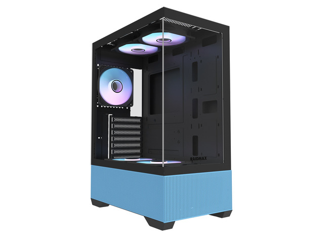 RAIDMAX i802 VIBE Blue Compact ATX Gaming PC Case, 5x Fixed RGB Fans Pre-Installed, Panoramic Tempered Glass, High Airflow Mid Tower Chassis,...