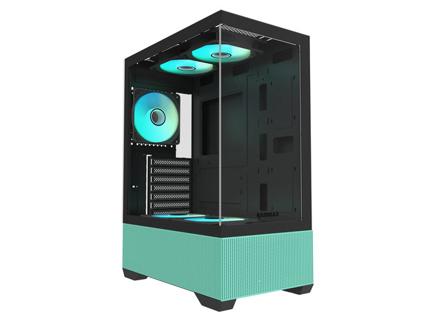 RAIDMAX i802 VIBE Green Compact ATX Gaming PC Case, 5x Fixed RGB Fans Pre-Installed, Panoramic Tempered Glass, High Airflow Mid Tower Chassis,...