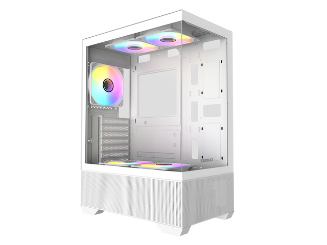 Raidmax I802 AWS White Color Air Flow Compact Panoramic ATX Mid Tower Case 270° View Tempered Glass, 5x Pre-Installed 120mm Static RGB Color Fans,...