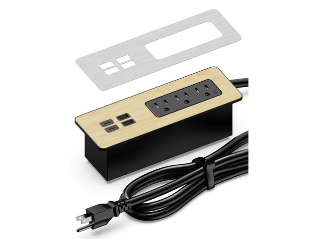 PD 65W Recessed Power Strips, Flush Mount Power Outlet with 2 USB-C Ports,Fast Charging Station,Conference Surge Protector Recessed Outlets,6Ft...