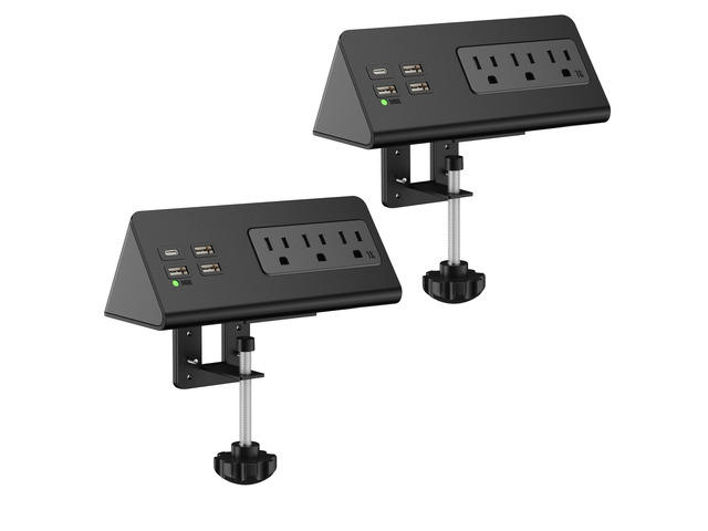 Nightstand Edge Mount Power Strip with USB-C Ports Tabletop Surge Protector Desk Clamp Power Sockets with 3 AC Outlets &4 Fast Charging USB Ports...