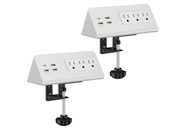 Nightstand Edge Mount Power Strip with USB-C Ports Tabletop Surge Protector Desk Clamp Power Sockets with 3 AC Outlets &4 Fast Charging USB Ports...
