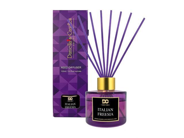 Daniella's Candles Italian Freesia Reed Diffuser Set Purple 3.4oz 100mL Natural Rattan Premium Fragrance
